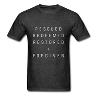 Rescued Redeemed Restored + Forgiven T-Shirt - heather black