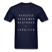 Rescued Redeemed Restored + Forgiven T-Shirt - navy